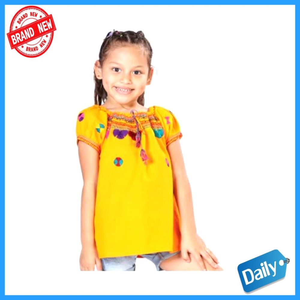 Girls Artisanal Embroidered Blouse Short Sleeve Cotton Classic Fit